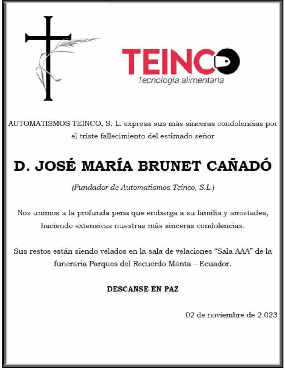 Fallecimiento D José María Brunet Cañado